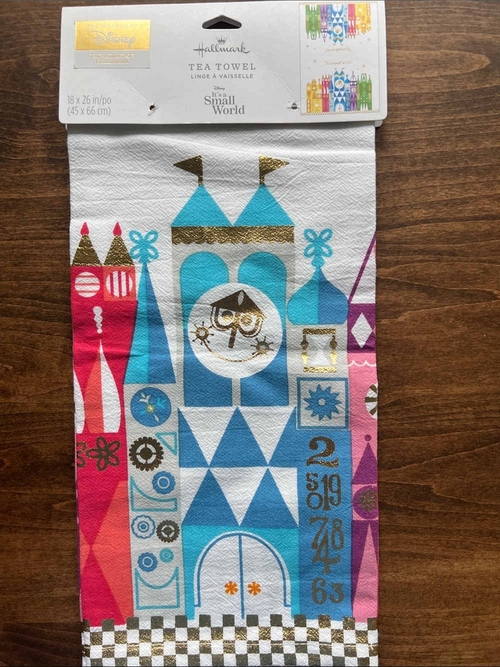 Disney Blue, Pink & Gold 'It's a Small World' Decorative Tea Towel